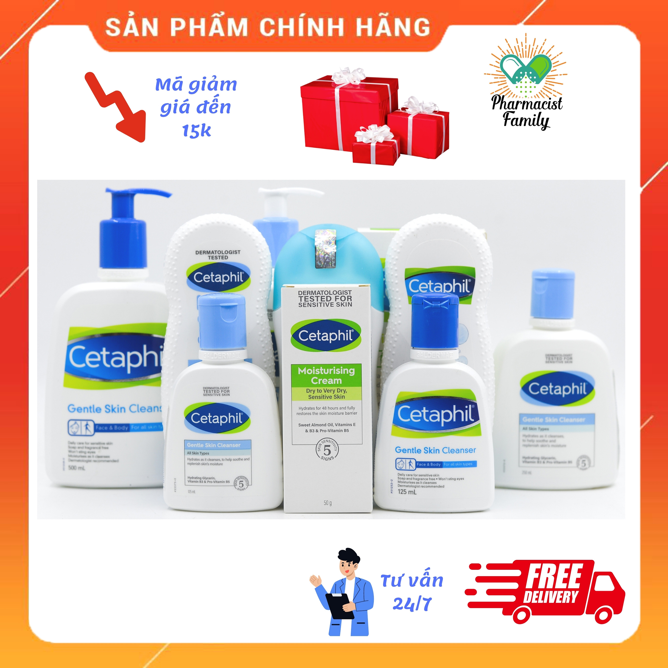 Sữa rửa mặt Cetaphil Gentle Skin Cleanser 59ml - 125ml - 500ml; Kem dưỡng ẩm; Lotion dưỡng ẩm; Tắm gội cho bé cetaphil
