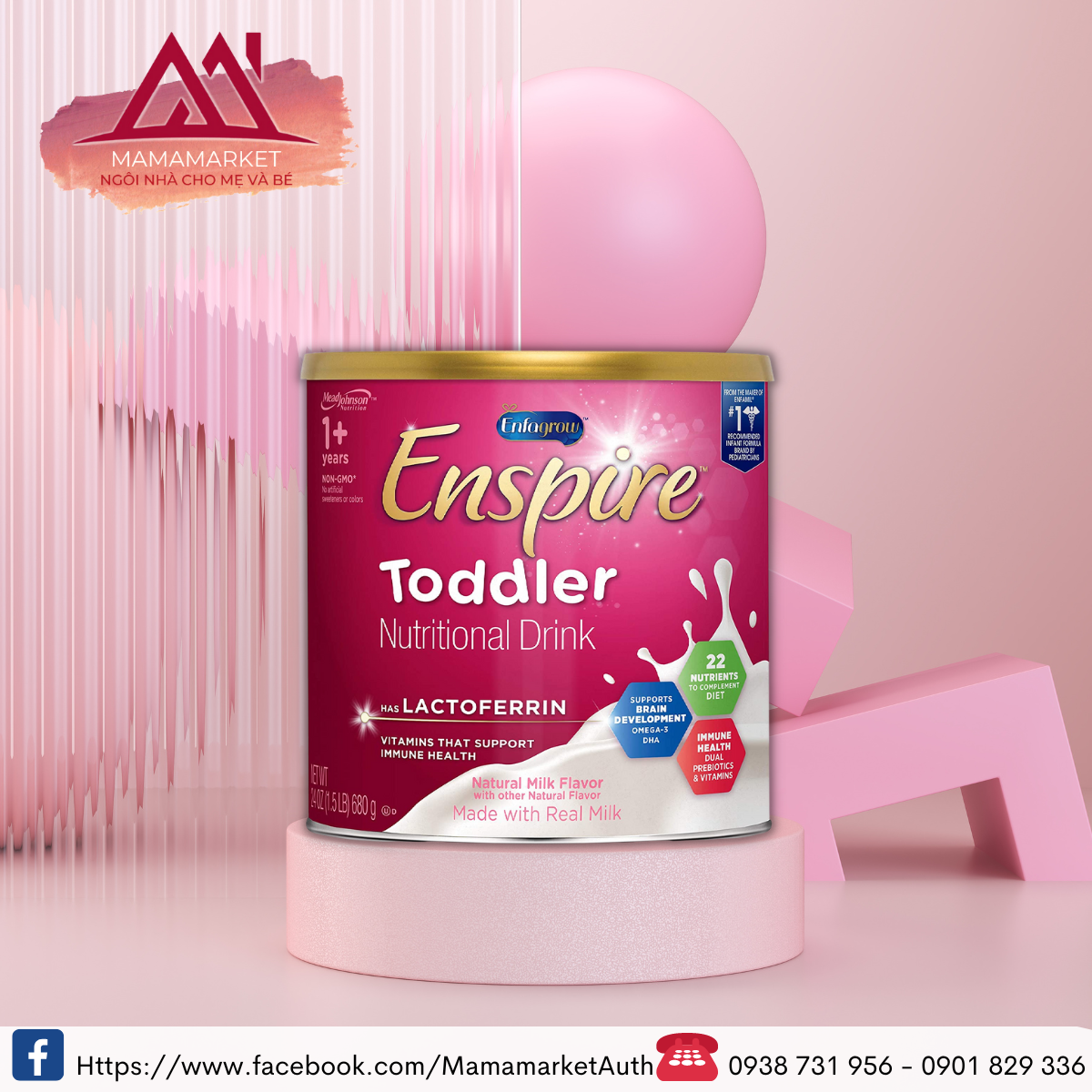 Sữa bột Enfagrow Enspire Toddler hồng 680g - cho bé từ 1 tuổi