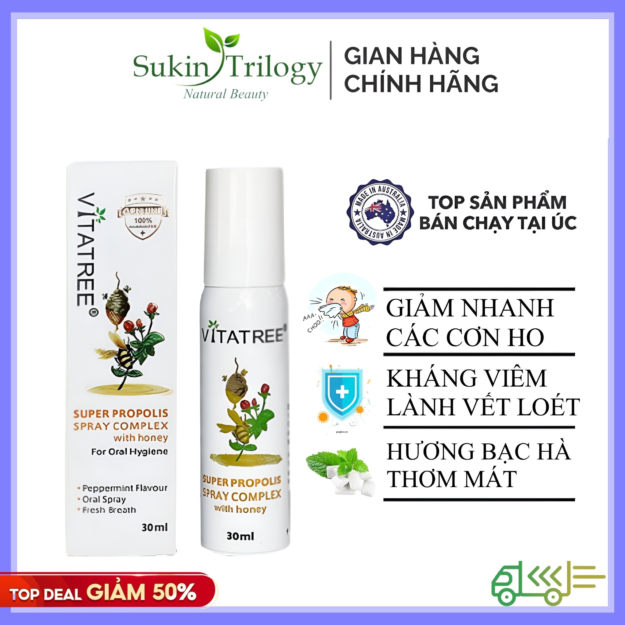 Xịt họng keo ong vitatree úc 30ml