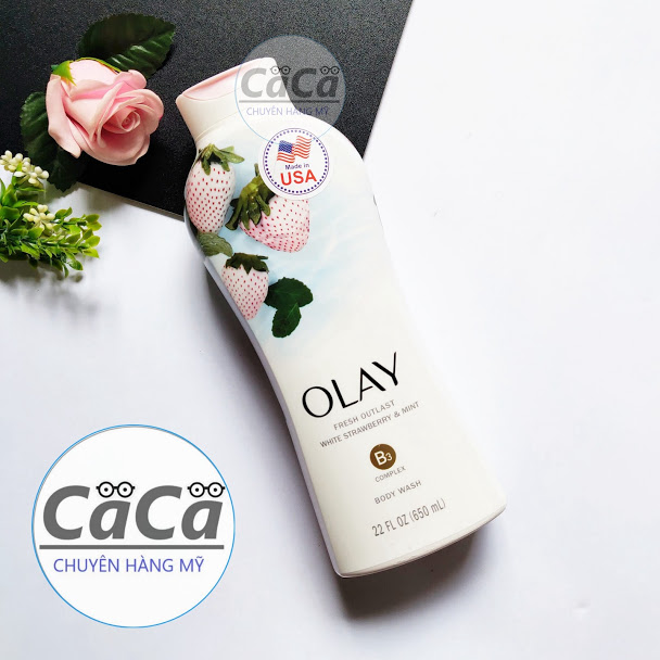[Chính hãng] Sữa tắm Dưỡng ẩm Olay Cooling White hương dâu và bạc hà 650ml mẫu mới USA - Mỹ