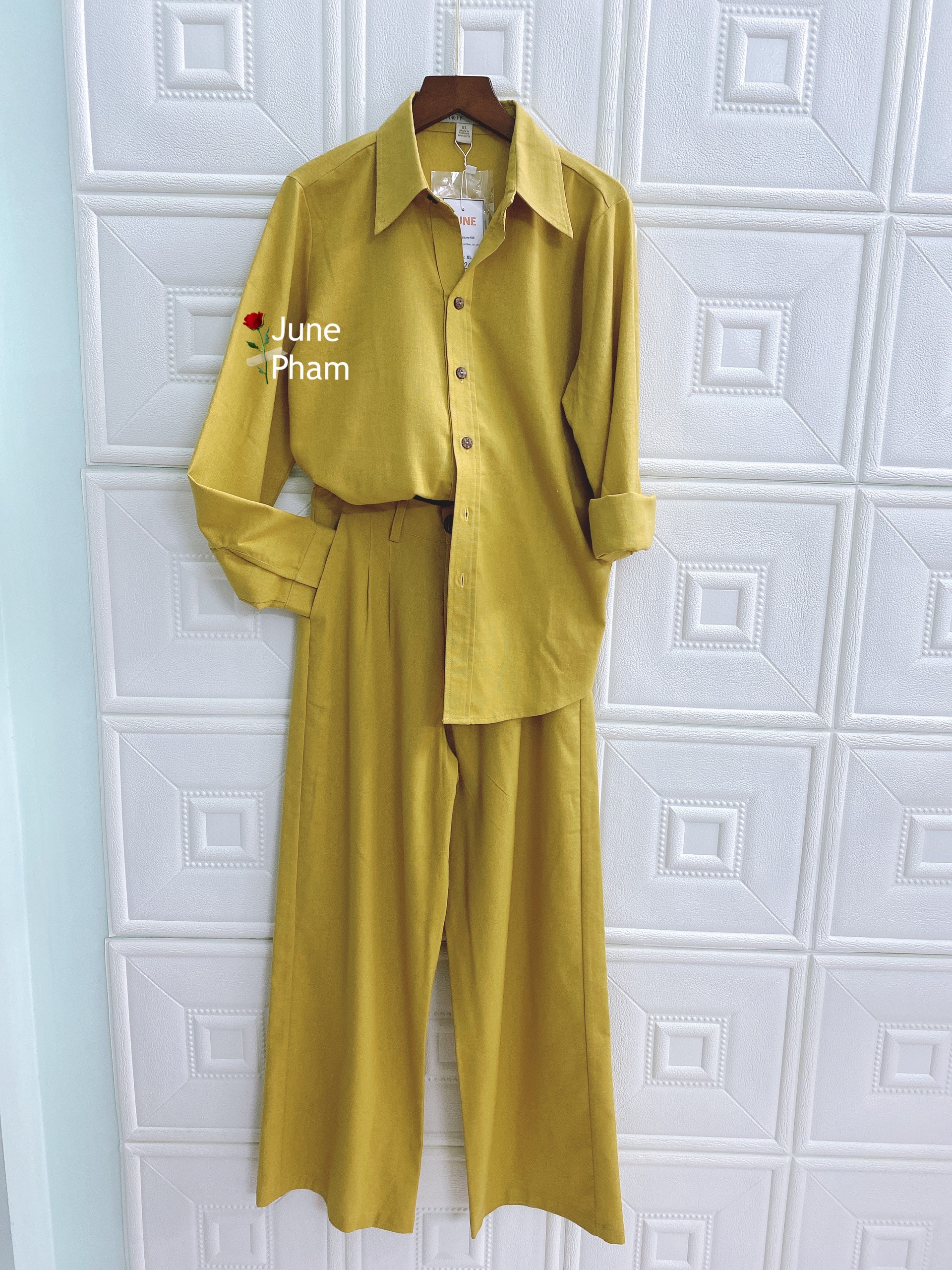 Set Linen bột áo sơ mi tay dài và quần dài form rộng. June S09. Bigsize từ 40kg đến 85kg. Ảnh thật
