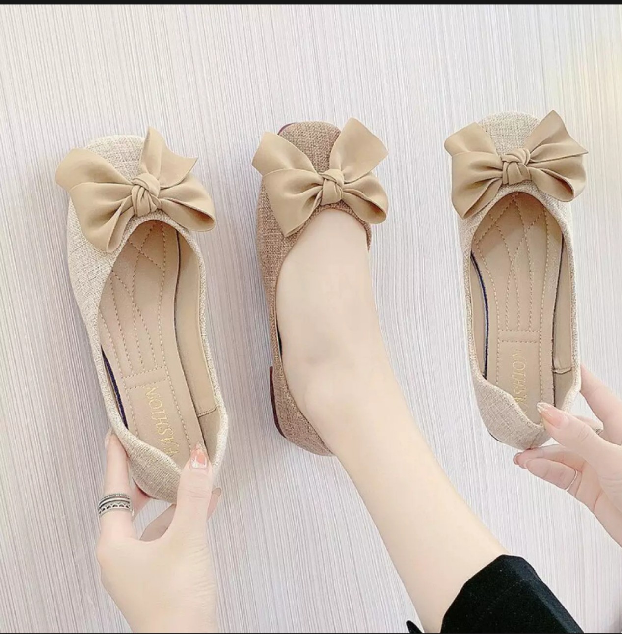 Giày búp bê , giày bệt nữ thắt nơ mũi vuông chất dạ mềm cực xinh