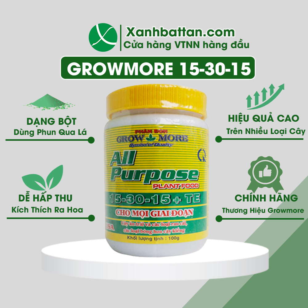 Phân Bón Npk 15-30-15 Growmore All Purpose Lọ 100 Gram