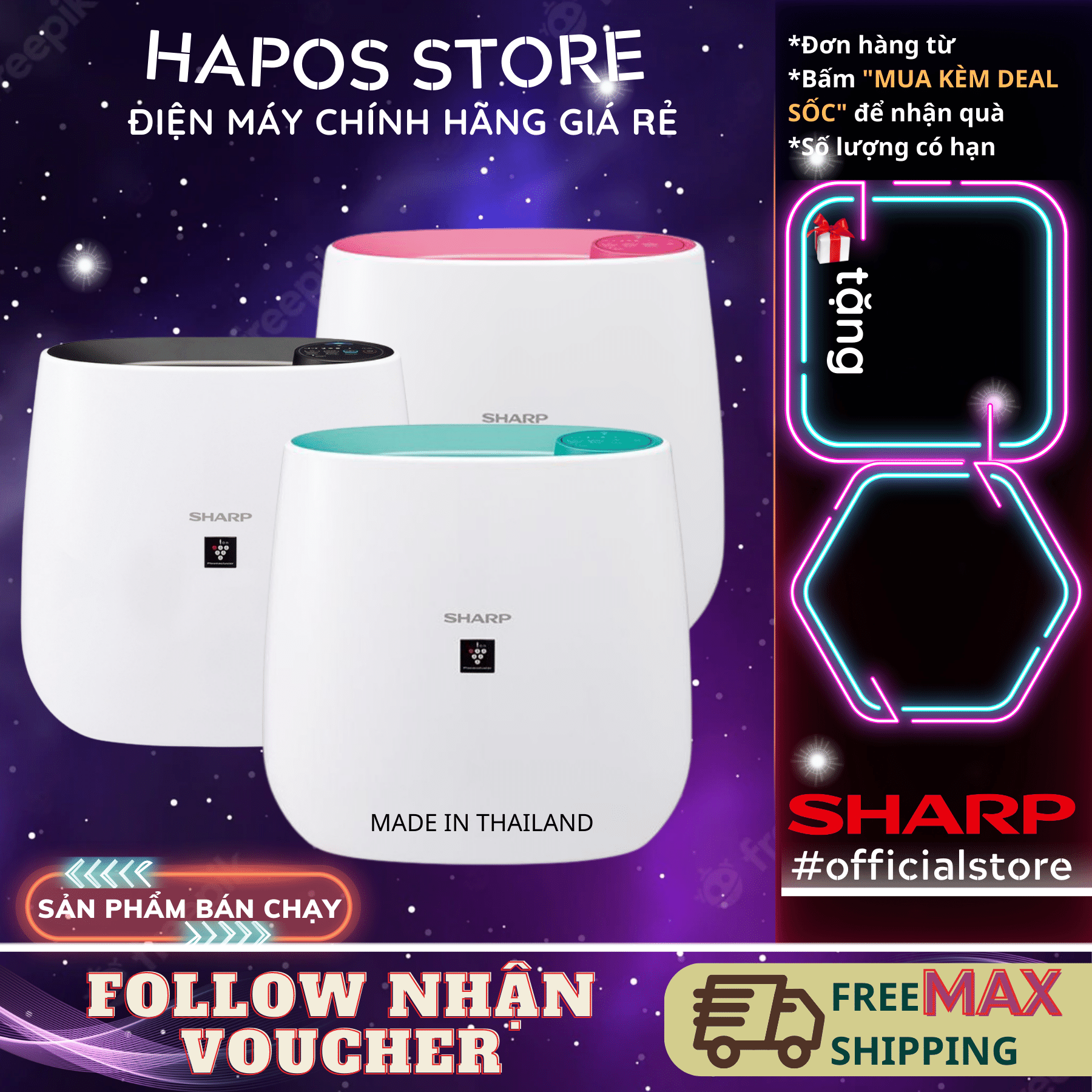 Máy lọc không khí Sharp FP-J30E (A/B/P) ion plasma diệt khuẩn , khử mùi - HAPOS