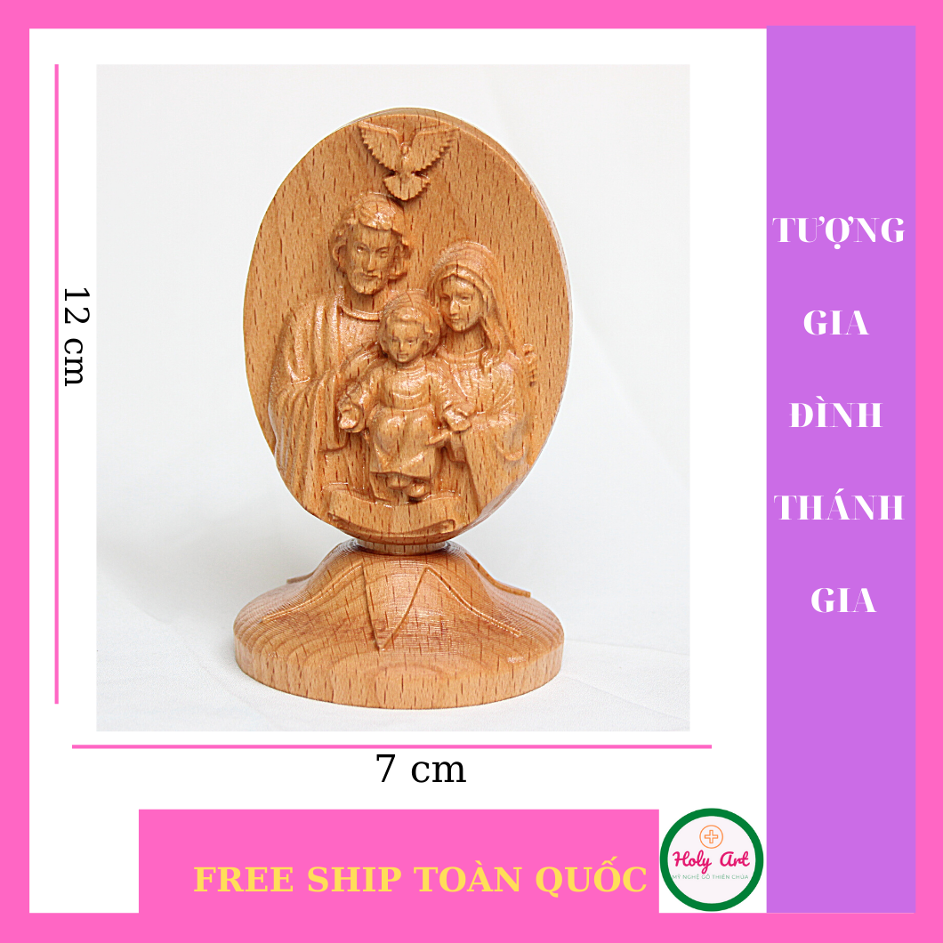 [HCM]Tượng Chúa Gia Đình Thánh Gia Để Xe Ô Tô [holy art] Bằng Gỗ. Kích Thước 12 x 7cm {Free Ship Toàn Quốc}Tượng Để Xe Hơi Bàn Làm Việc Quà Tặng Người Thân