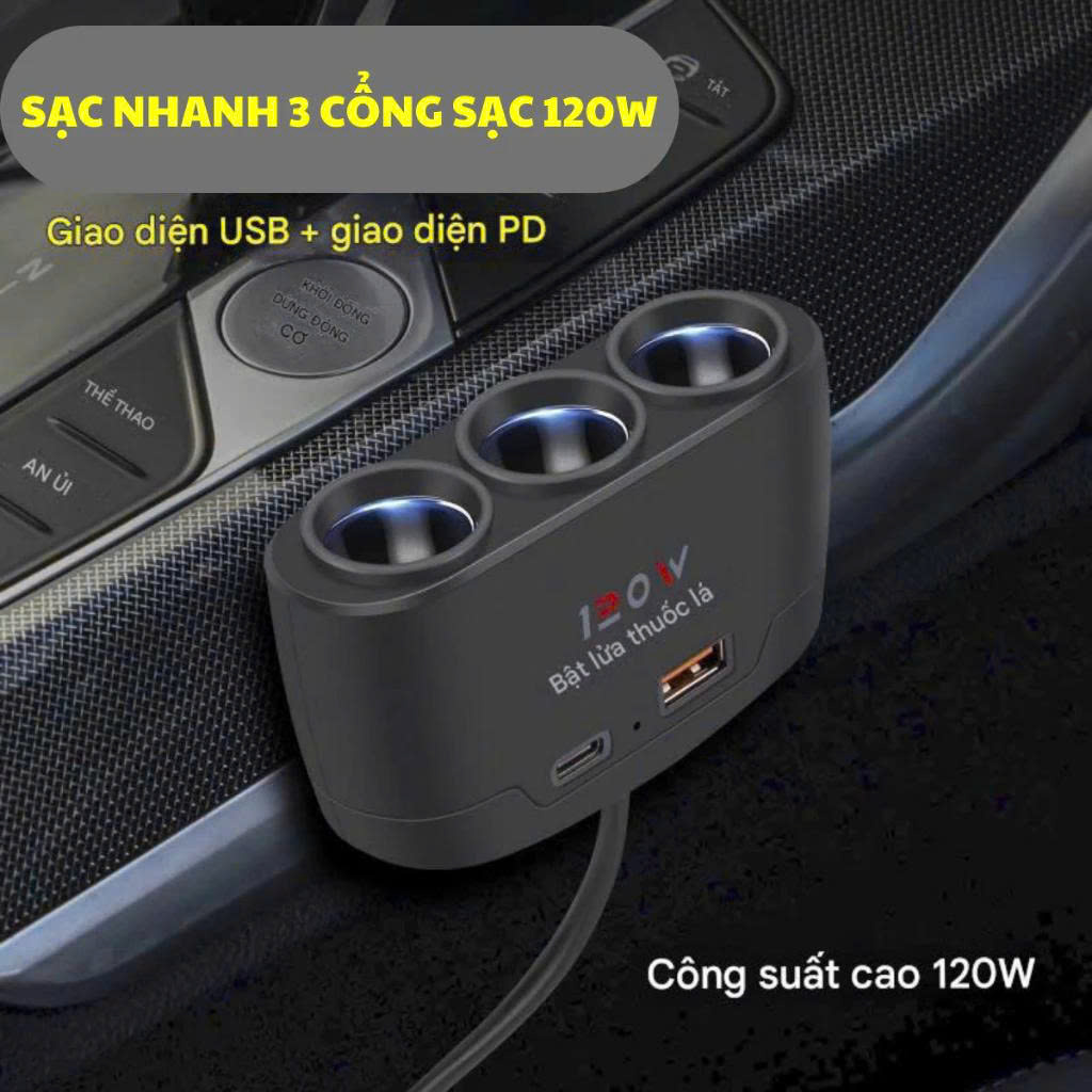 120W 12V 24V 3-Port USB Fast Charger with Led Light for iPhone iPad Gps Dashcam Giá 69,000 Đồng*Miễn phí vận chuyển