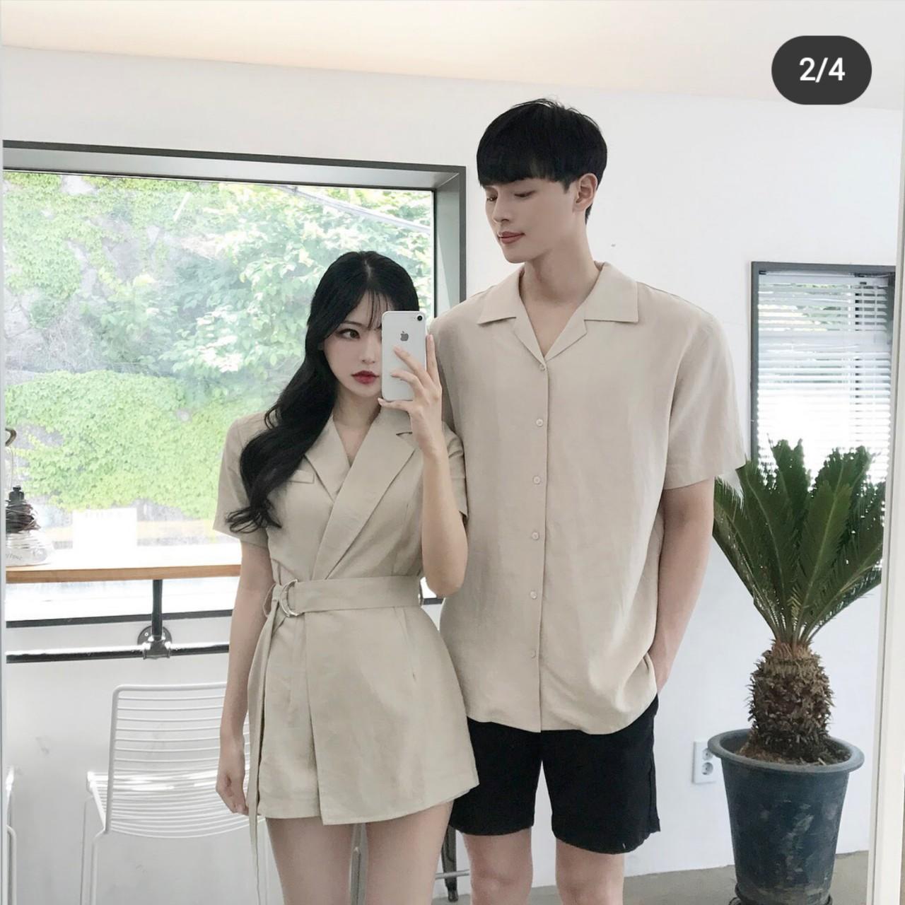 Set áo váy sơ mi đôi  Đồ đôi set áo chân váy nữ áo sơ mi nam caro thời  trang Hàn Quốc AV77 YAME Couple  Shopee Việt Nam