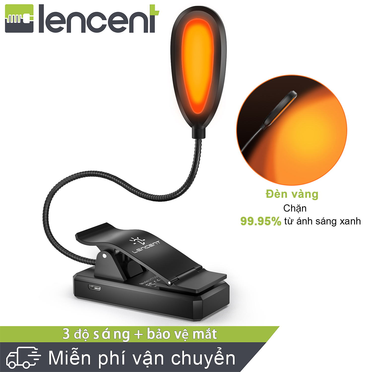 LENCENT Đèn đọc sách màu hổ phách Đèn đọc sách với ánh sáng xanh ngăn chặn chăm sóc mắt với kẹp để ngủ với đèn ngủ USB có thể sạc lại cho đầu đọc điện tử Đọc trên giường