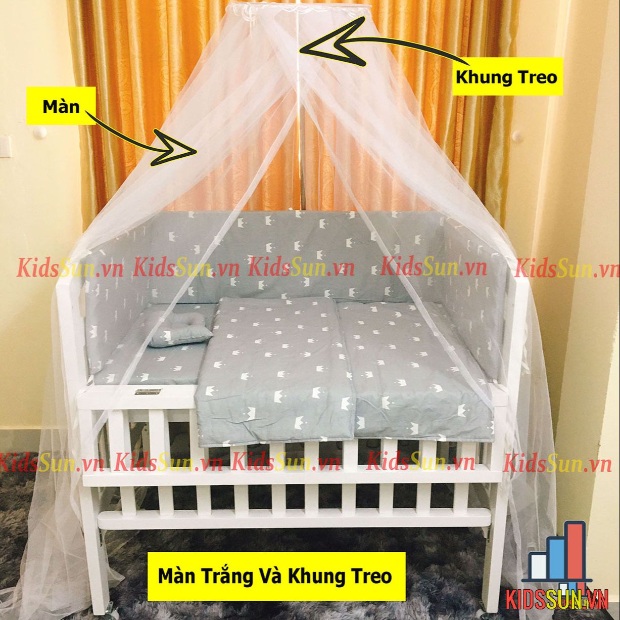 Màn Mùng Và Khung Treo Màn KIDSSUN Cho Giường Cũi Trẻ Em Chất Liêu Dày Dặn Chống Muỗi - Phân Loại  Màn Mùng -  Khung Treo Màn, Khung Inox