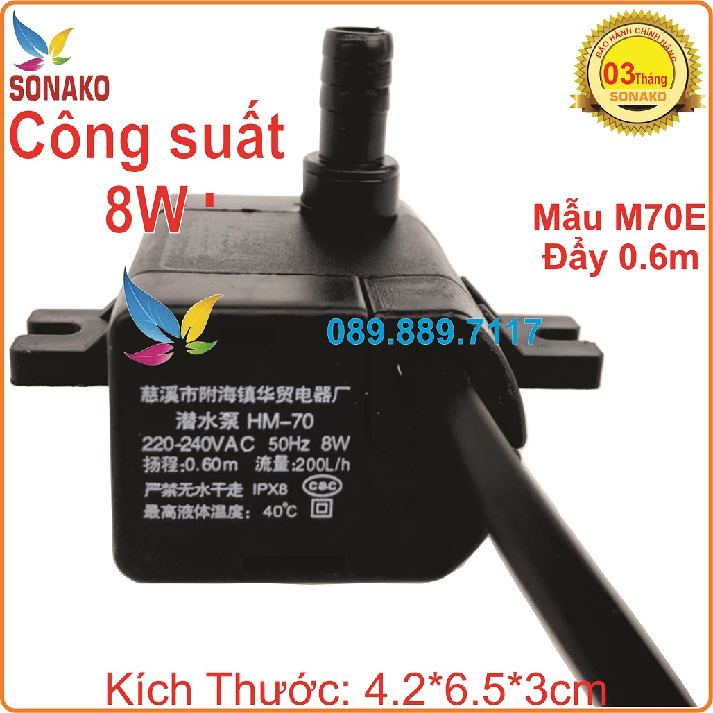 Bơm nước quạt điều hòa hơi nước 8w, Bơm nước bể cá, bơm quạt hơi nước Sonako