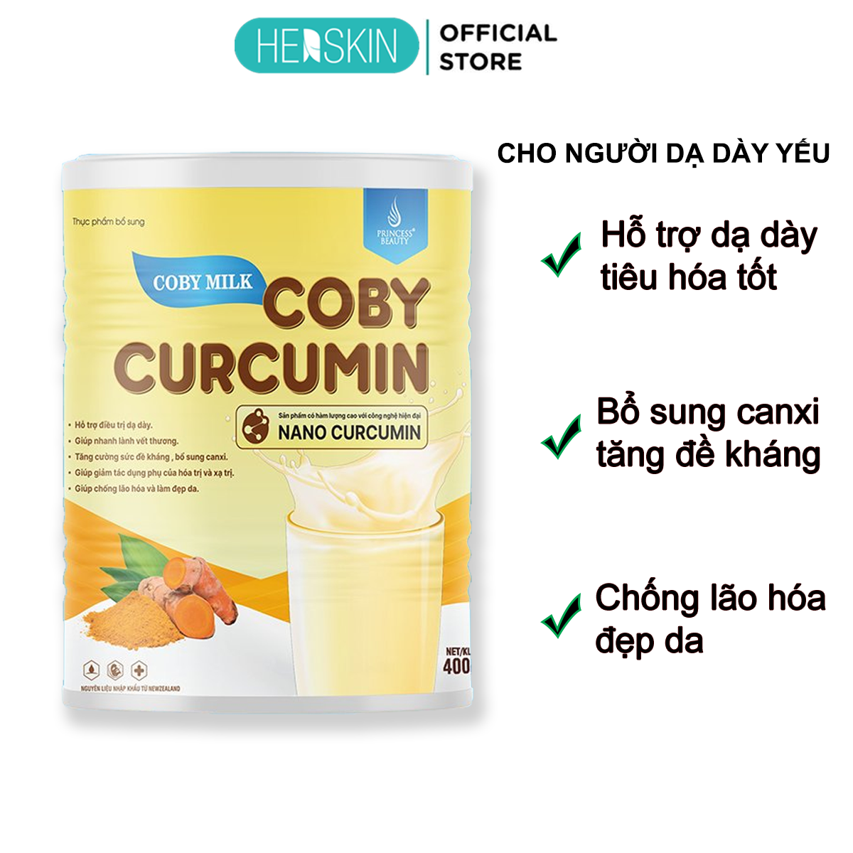 Sữa Nghệ Nano Curcumin Coby Milk Herskin cho hệ tiêu hóa khỏe mạnh 400g