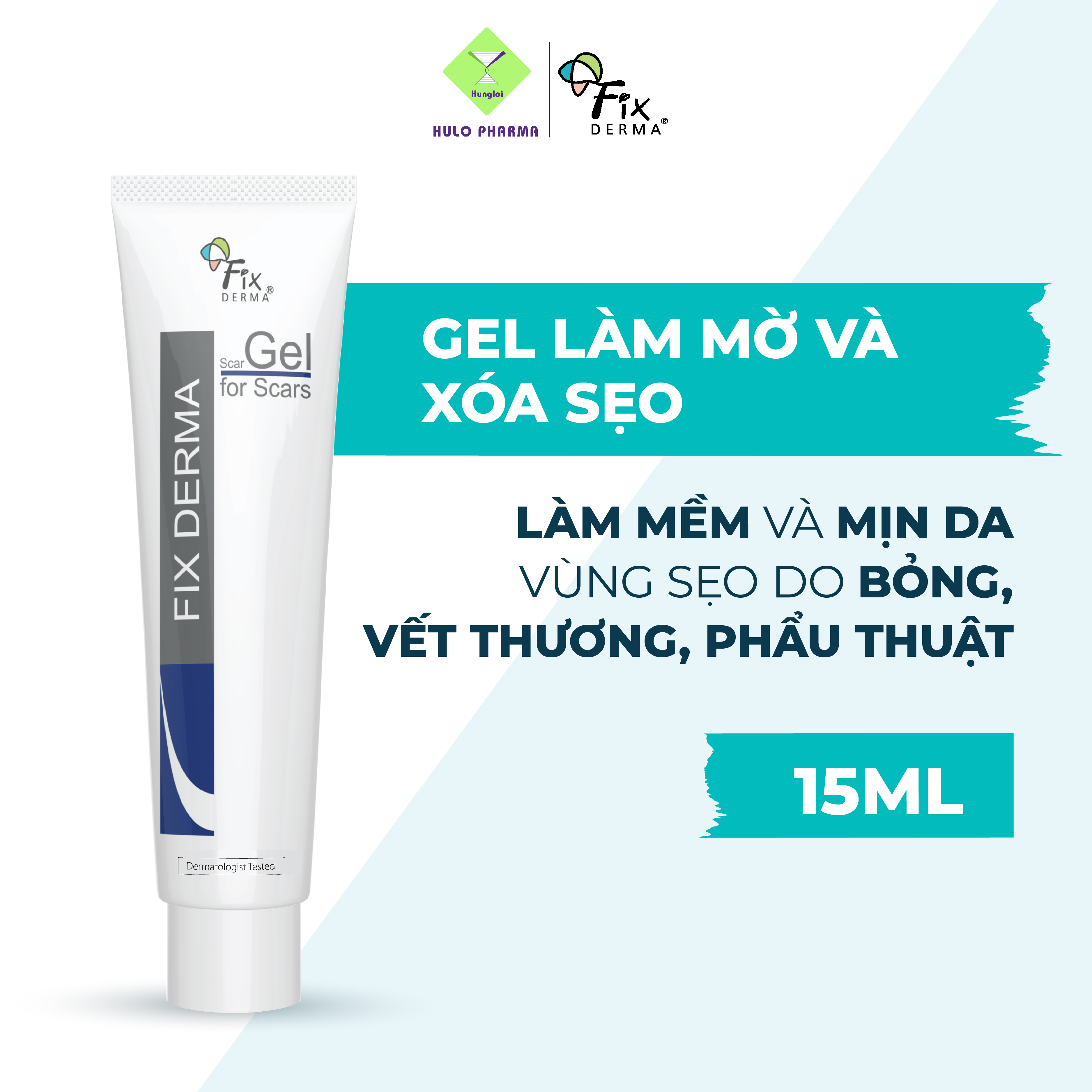 Kem Mờ Sẹo FIXDERMA Scar Gel Giúp Dưỡng Da Mờ Sẹo Thâm Sẹo Lồi Sẹo Rỗ Do Bỏng, Vết Thương, Phẫu Thuật 15ml [Hùng Lợi]