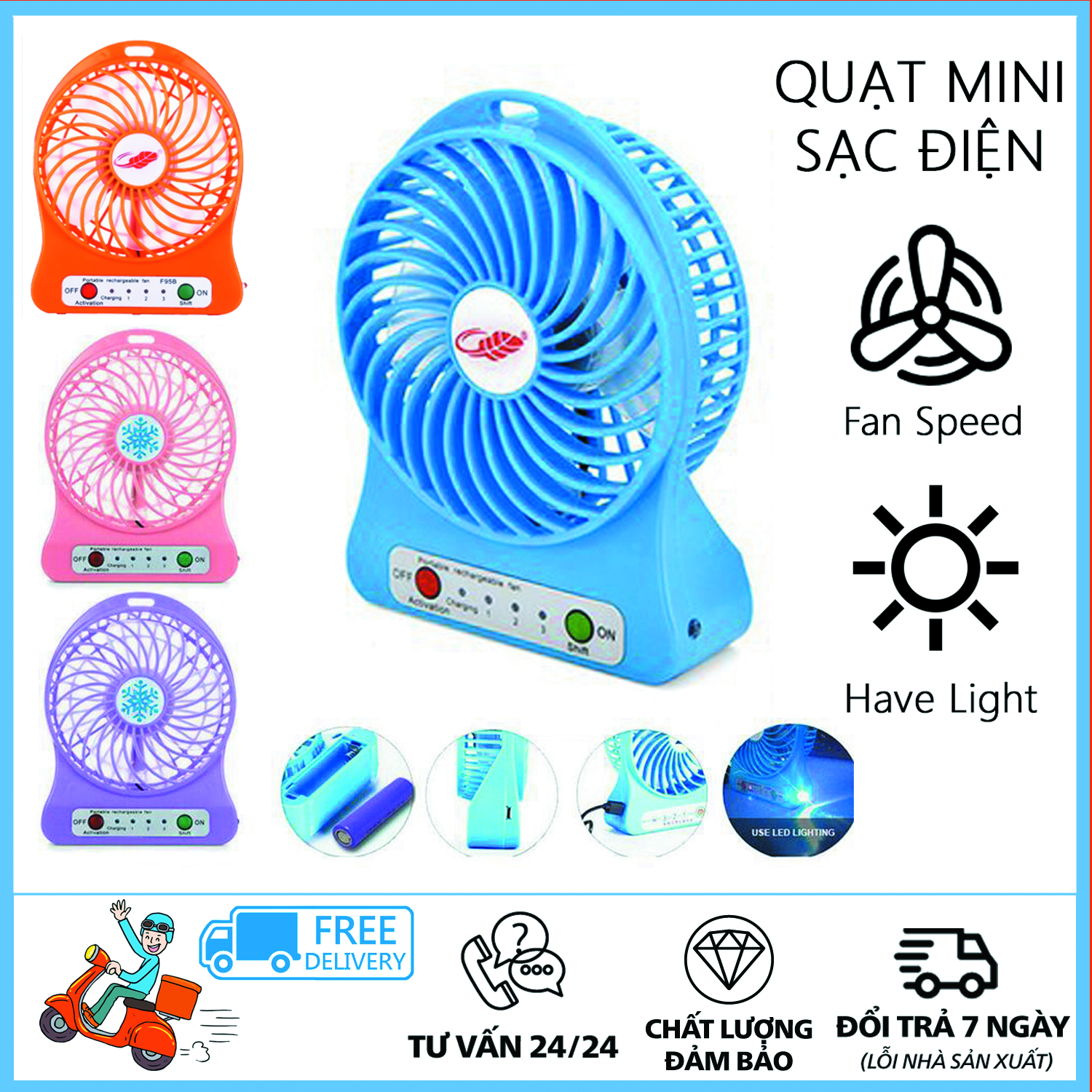 Quạt mini sạc điện- Quạt mini - Quạt tích điện - Quạt tích điện USB 3 chế độ mini siêu mát có cổng loại tốt PDL , quạt mini để bàn, điều chỉnh 3 chế độ