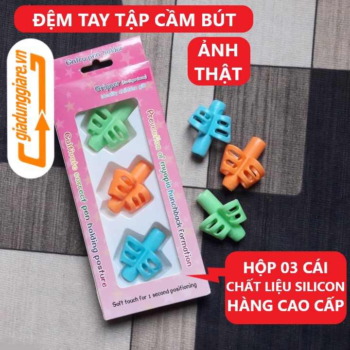 Hộp 03 KÊ TAY silicon PENCIL GRIPS đệm tay xỏ ngón định vị cho bé cầm bút tập viết đúng cách (Hàng chính hãng nguyên bộ)