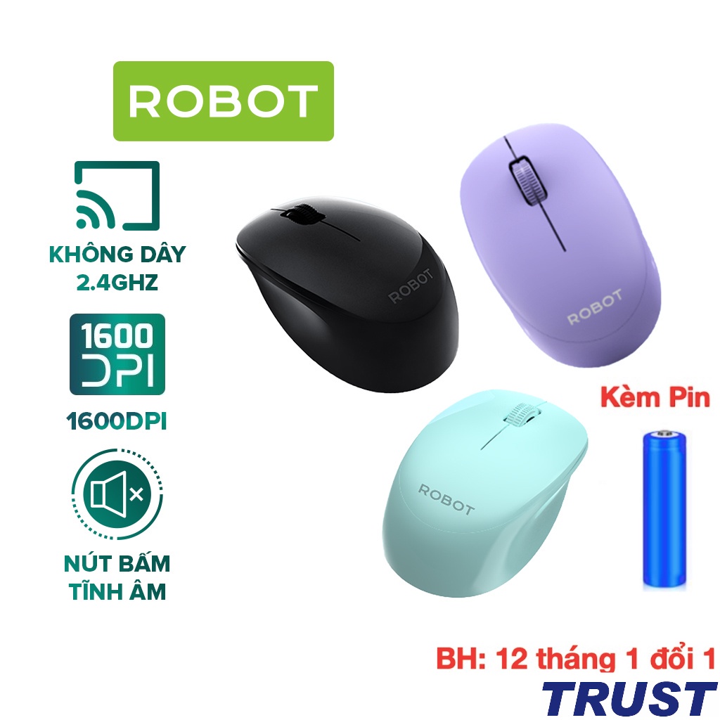 Chuột Không Dây 2.4GHz ROBOT M210S Chuột Tĩnh Âm Tặng Kèm Pin Phù Hợp Cho PC/Laptop - Chính Hãng