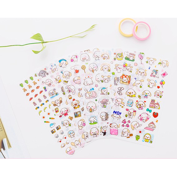 Sticker - 06 Tờ stickers dán hình Cún iu xinh xắn dễ thương trang trí sổ tay Planner, nhật ký, thiệp [ST6T-04]