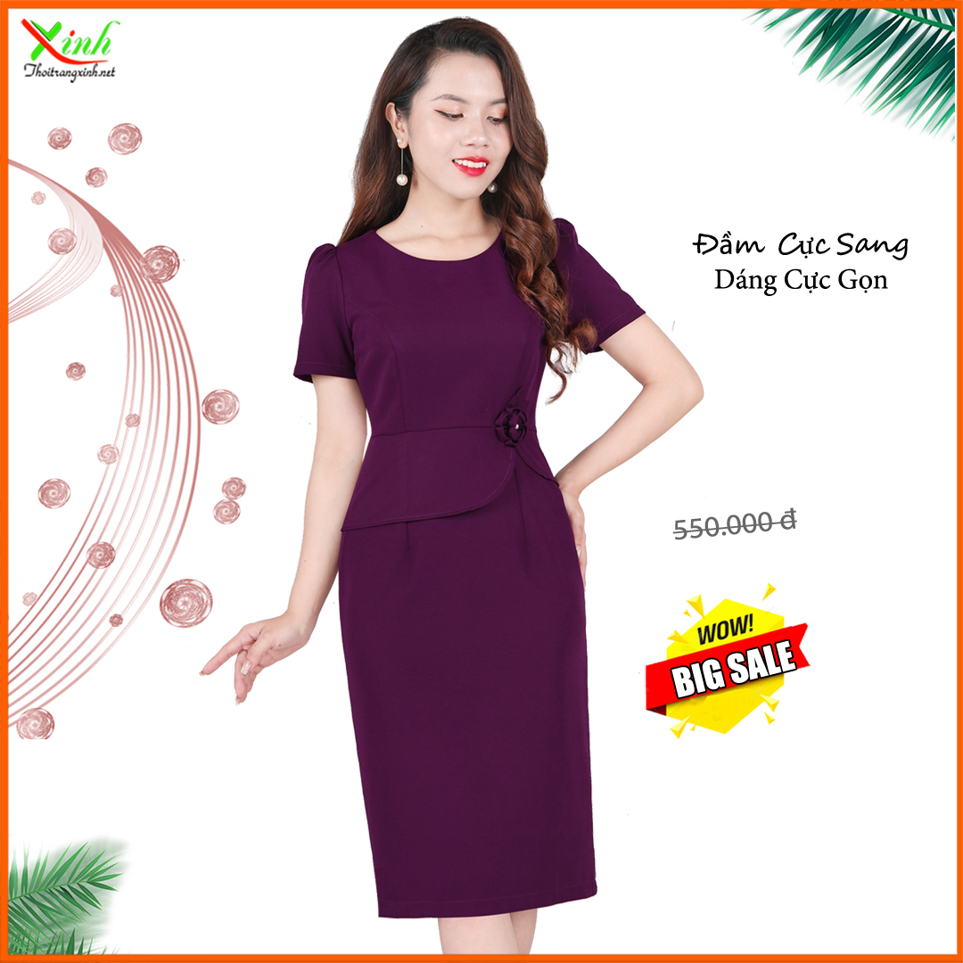 Đầm peplum kết hoa thủ công sang trọng dl805