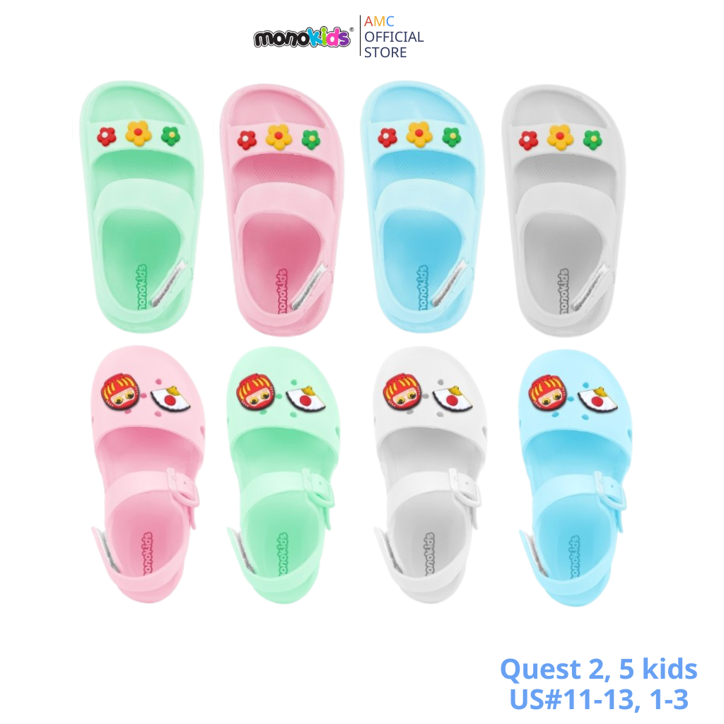 Giày sandal bé gái thái lan nhựa đúc siêu nhẹ monobo - quest kids 2, 5 đính hoa