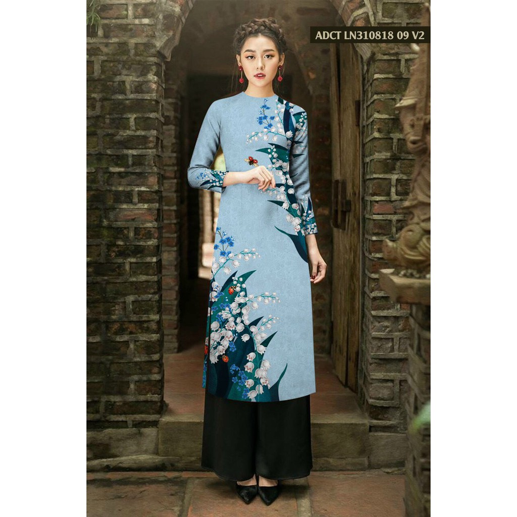 ÁO DÀI CÁCH TÂN LỤA NHẬT IN 3D HỌA TIẾT HOA CAO CẤP