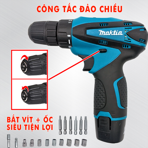 [ TẶNG BỘ PHỤ KIỆN 24 CHI TIẾT ] Máy khoan cầm tay MAKITA pin 12V – KHOAN – BẮT VÍT – VẶN ỐC