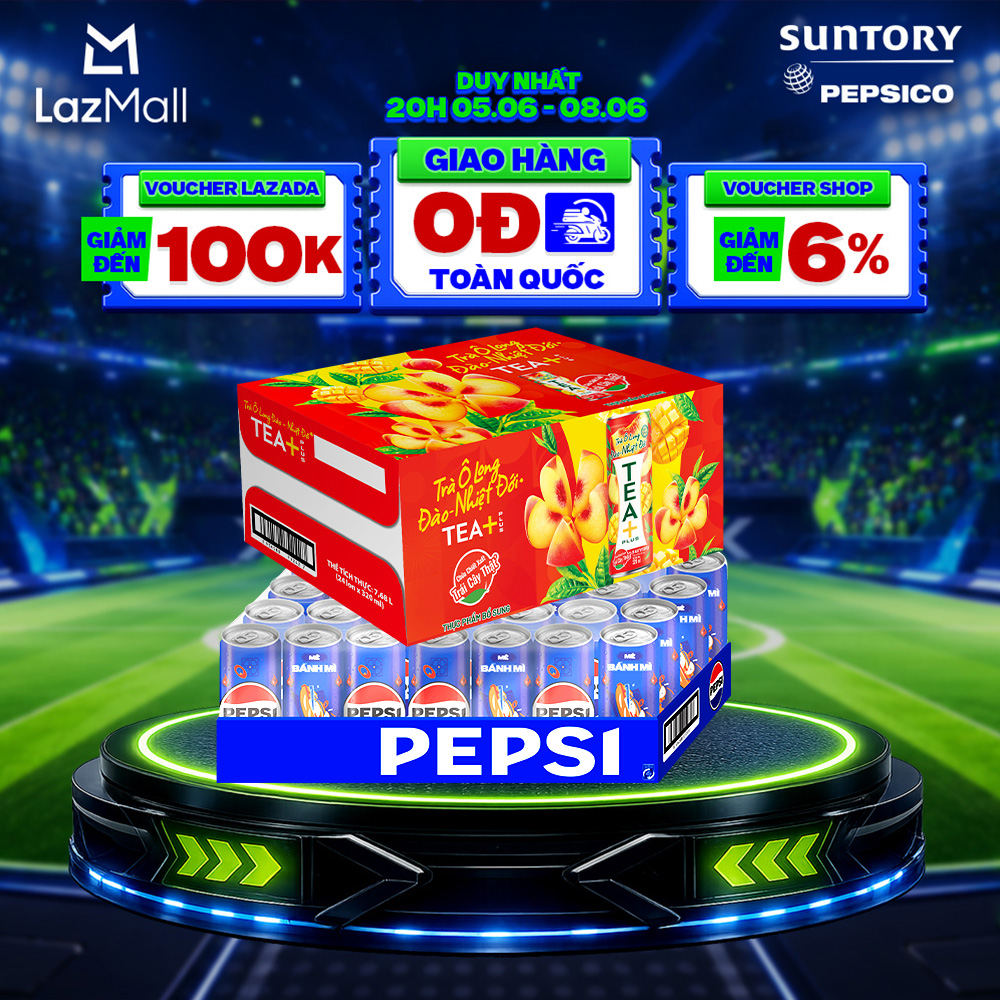 [SALE 6.6] Combo 1 Thùng Pepsi và 1 Thùng Trà Ô Long Tea+ Vị Đào Nhiệt đới (320ml hoặc 350ml/lon)