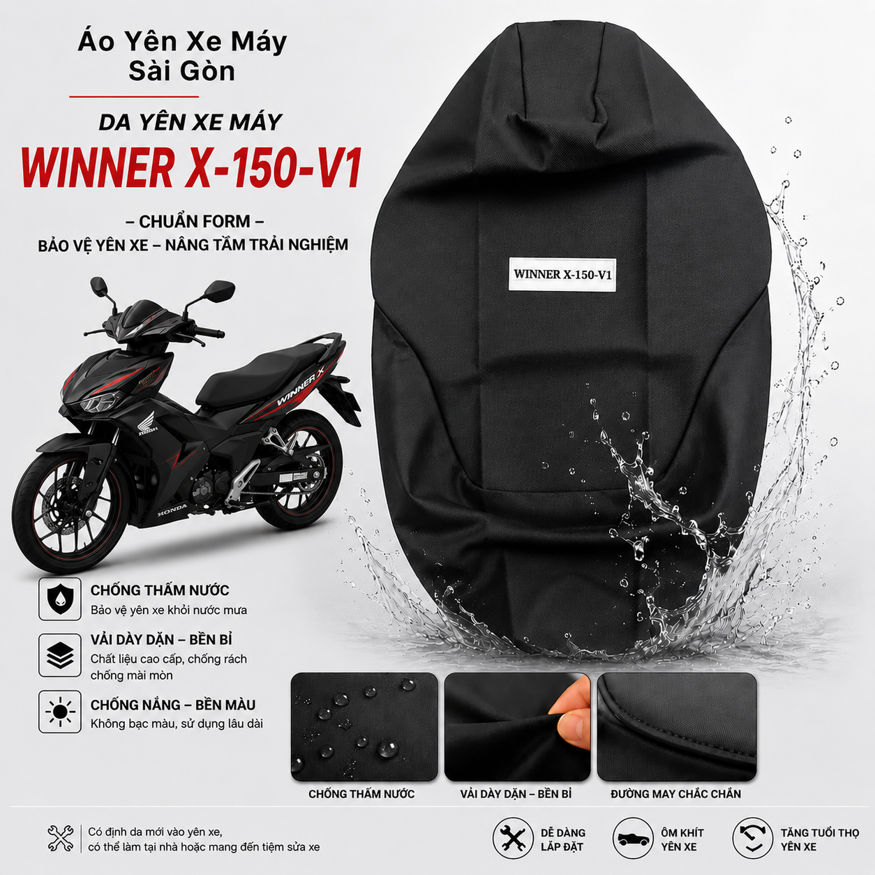 Da bọc yên xe máy Winner 150, Winner X - Vải Dày - Chống Nắng Mưa - Bền Bỉ - Bảo Vệ Yên Xe