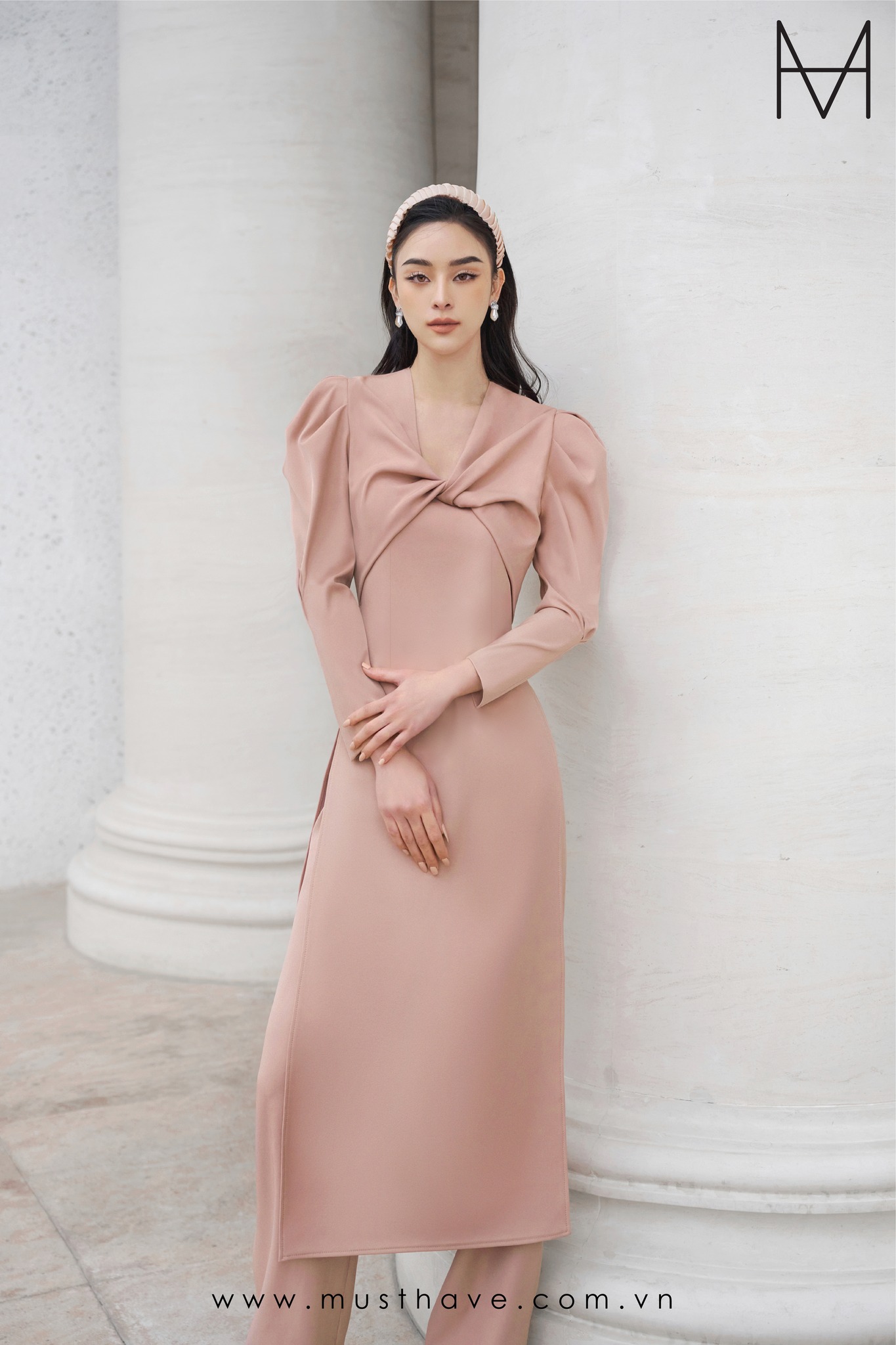 Must have set áo dài cách tân hồng da ad022 05