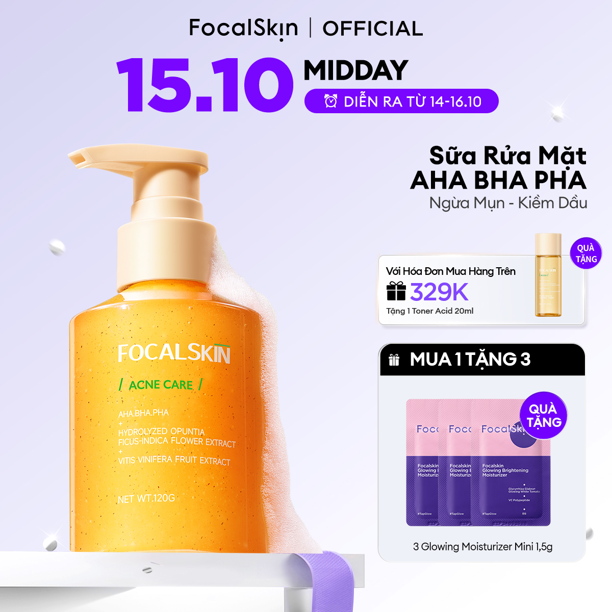 FOCALSKIN Sữa Rửa Mặt Sủi Bọt ACIDS AHA BHA PHA Làm Sạch Sâu Lỗ Chân Lông 120g