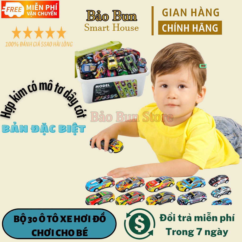 Set 30 xe ô tô đồ chơi nhiều màu sắc kiểu dáng cho bé, bộ sưu tập mô hình ô tô đồ chơi tặng kèm hộp đựng