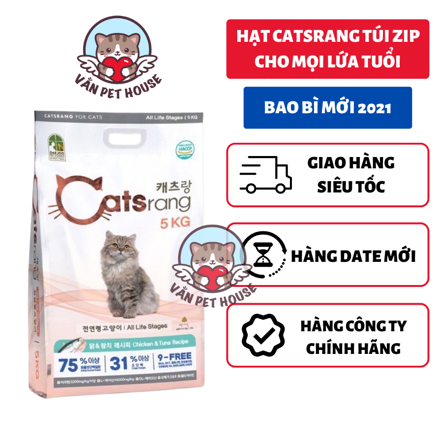 Thức Ăn Hạt Cho Mèo CATSRANG (Túi 1Kg) - Hạt Khô Dinh Dưỡng Tiêu Búi Lông Tăng Cường Hệ Miễn Dịch CATRANG CATS RANG