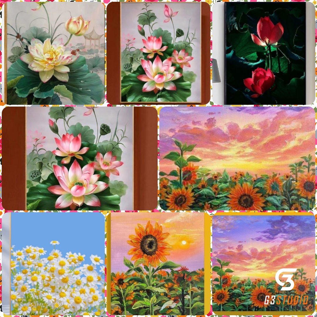 Tranh tô màu số chủ đề hoa 50x40cm