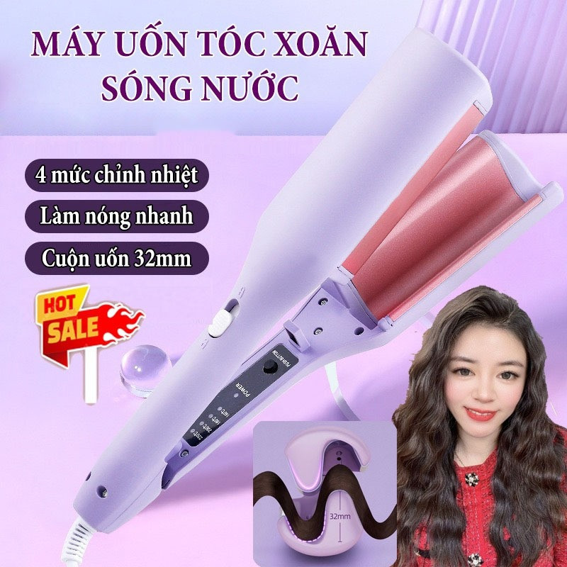 Máy uốn tóc xoăn sóng nước hippie 32mm phong cách hàn quốc, chất liệu gốm sứ ceramic cao cấp, máy làm xoăn sóng nước chỉnh nhiệt