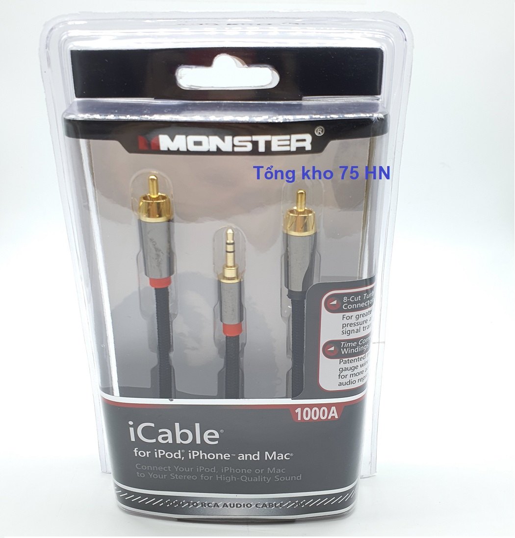 Dây tín hiệu âm thanh 3.5 ly ra 2 đầu hoa sen rca monster 1000a cao cấp