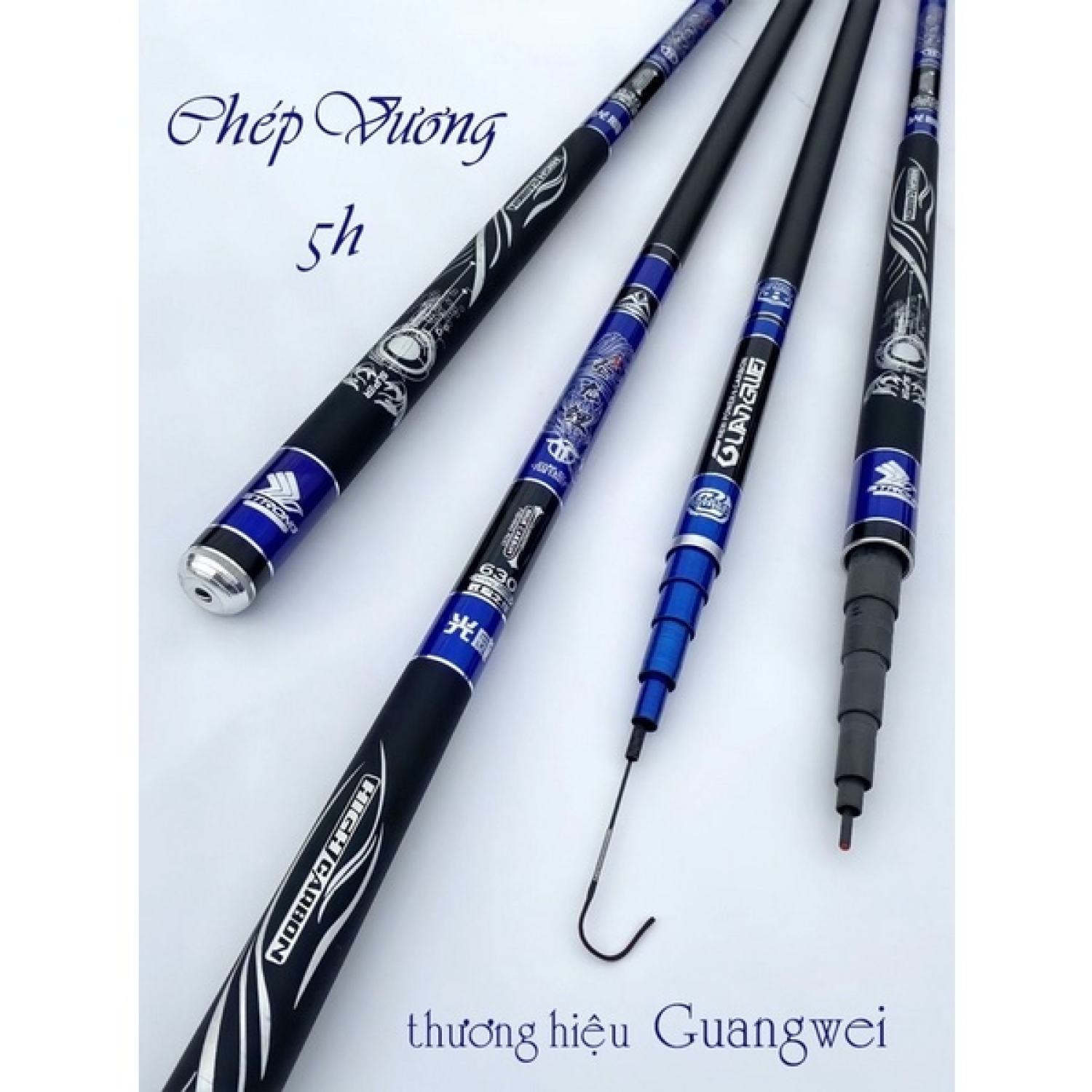 Cần câu tay chép vương 5H tặng kèm ngọn và nhẫn, Bộ cần câu tay 5H GW Chép Vương