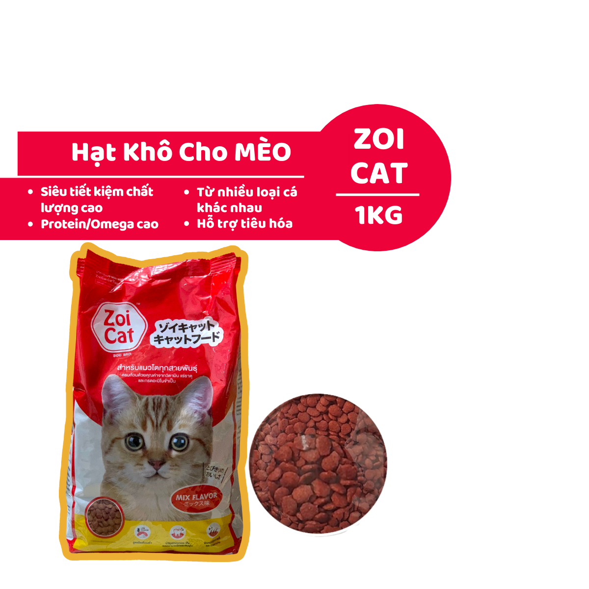 Hạt Mèo ZOI CAT 1kg, Thức Ăn Cho Mèo Giá Rẻ