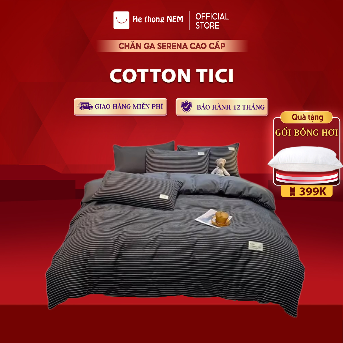 Bộ chăn ga gối đệm 4 món cotton tici SERENA cap cấp - bộ chăn ga ra drap gối mền nệm đệm giường đẹp cotton 4 món khách sạn cao cấp 1m2 1m4 1m6 1m8 2m 2m2x2m