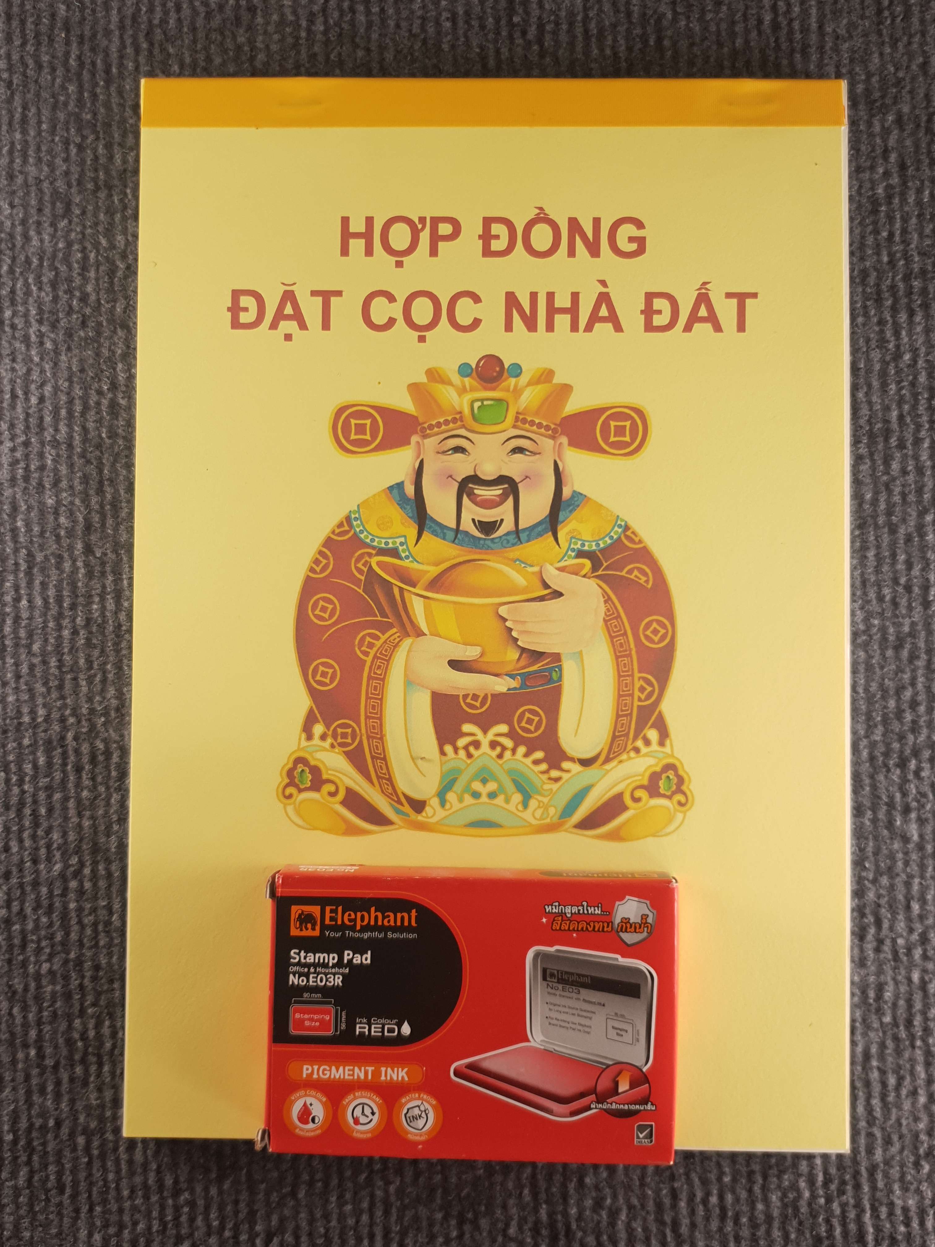 Combo sổ đặt cọc nhà đất Thần Tài + Mực Thái lăn tay