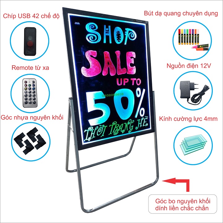 Bảng led huỳnh quang 50x70cm có kệ
