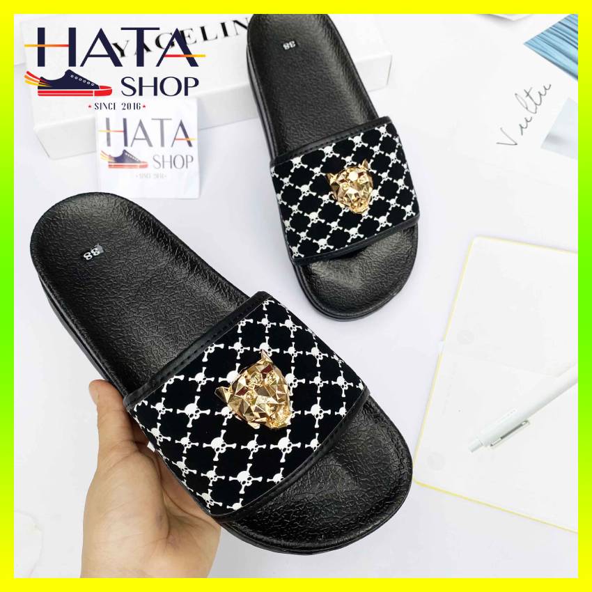 (Video thật) Dép lê nam quai ngang quai đầu lâu đính đầu hổ vàng cực chất HOT 2023 Hatashop , dép nam đẹp đế cao mang êm chân