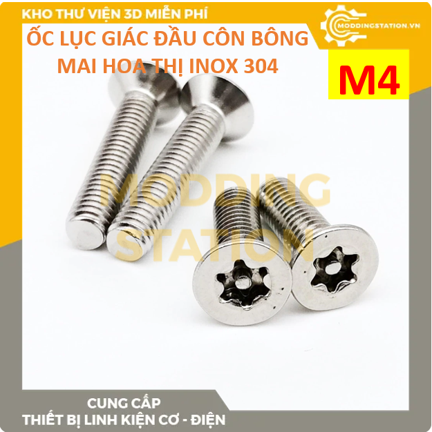 Ốc lục giác đầu côn bông mai hoa thị inox 304 size m4x6mm, m4x8mm, m4x10mm, m4x12mm, m4x14mm, m4x16mm, m4x18mm, m4x20mm, m4x25mm, m4x30mm, m4x35mm, m4x40mm