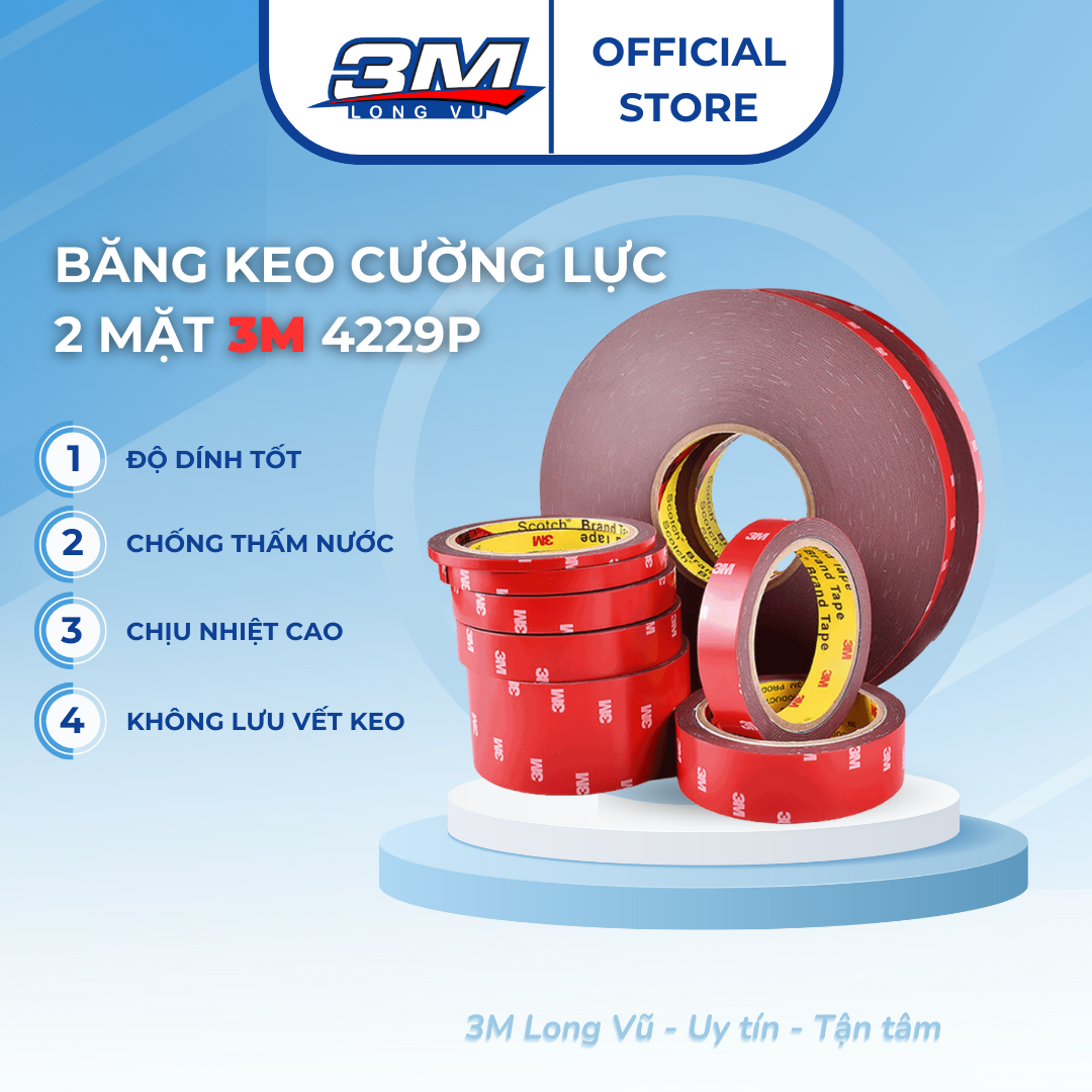 Keo dán cường lực 2 mặt 3M 4229P siêu dính, chống thấm, dán các vật dụng gia đình, nhà tắm - 3M Long Vu
