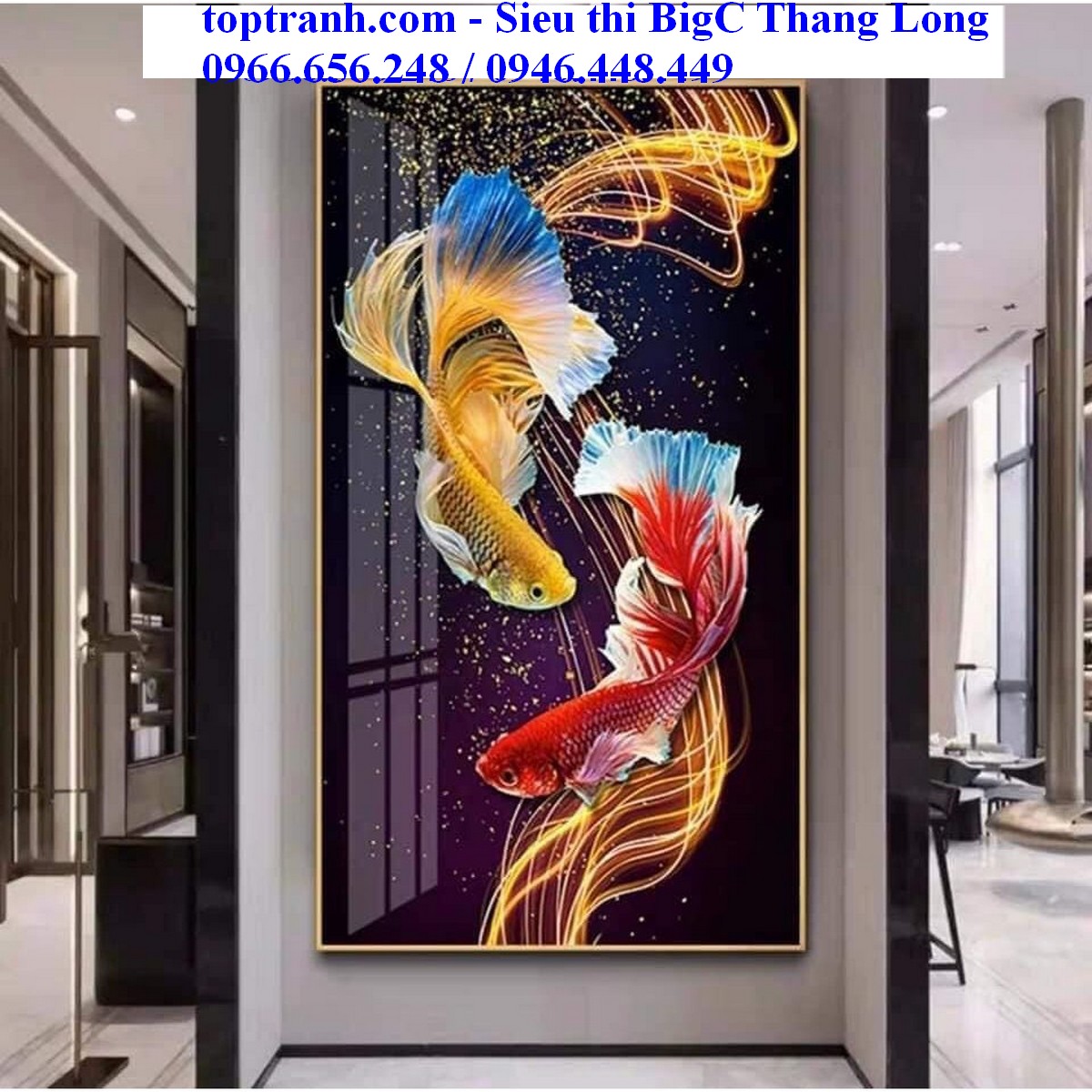 Tranh thêu chữ thập cá khoi, vũ điệu song ngư 3D E83 chưa thêu