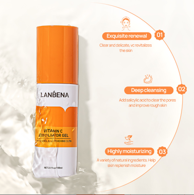 LANBENA Gel tẩy tế bào chết da mặt Vitamin C trắng da kem dưỡng ẩm tẩy da chết Gel tẩy trang 100ml Facial Exfoliating Gel