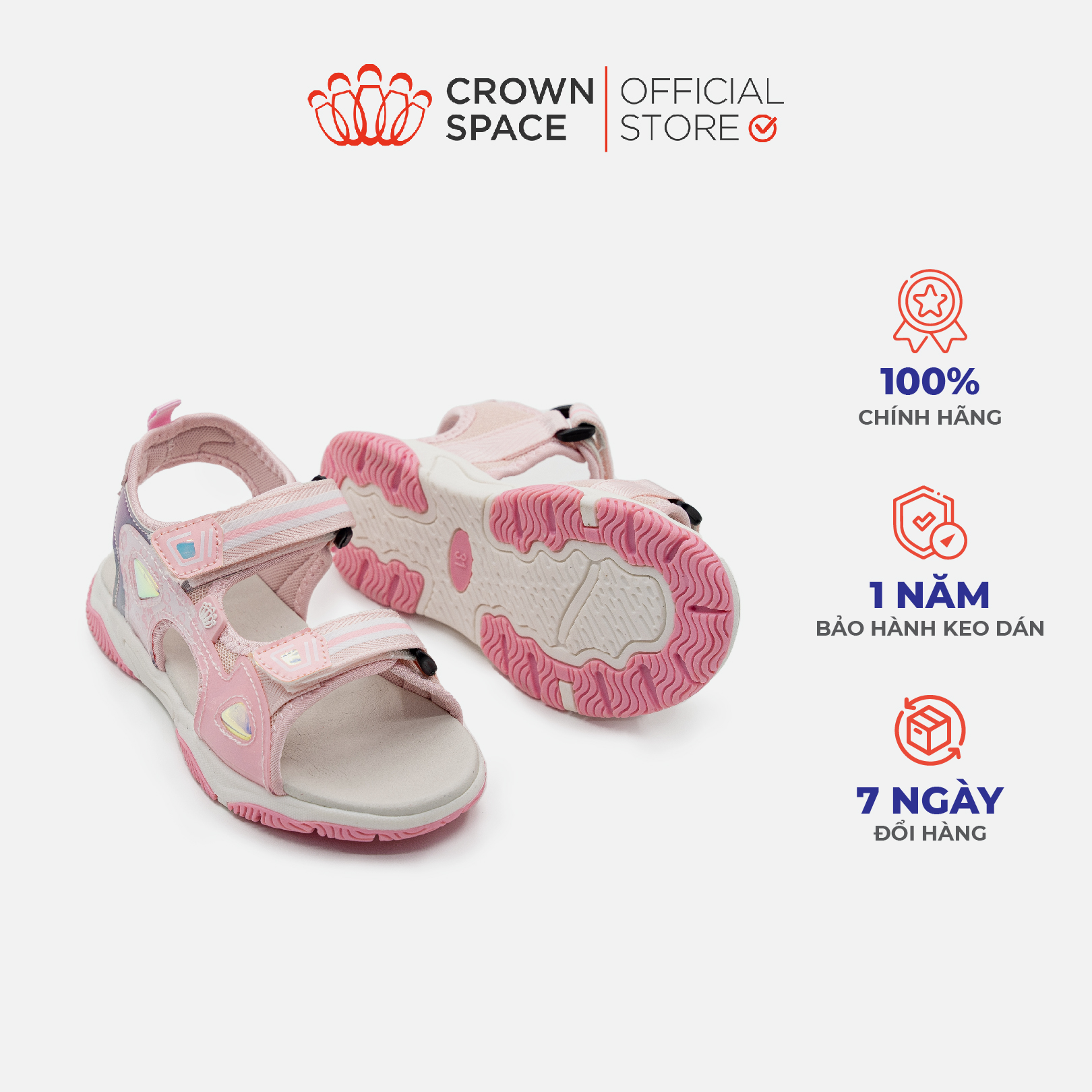 Sandal bé gái đi học CRUK565 Crown Space giày bé gái chất liệu da chống hôi chân chống trơn trượt thiết kế Anh Quốc