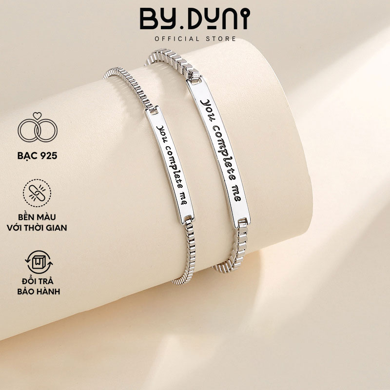 Vòng tay đôi nam nữ chất liệu bạc 925, lắc tay cặp bạn thân YOU COMPLETE ME hoạ tiết đơn giản tinh tế By.duni