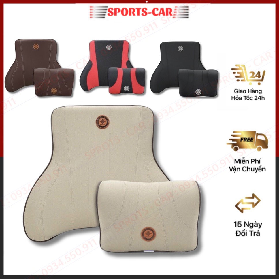 Bộ gối tựa đầu ô tô và gối tựa lưng ô tô cao su non đúc nguyên khối, bọc da cao cấp cho xe ô tô