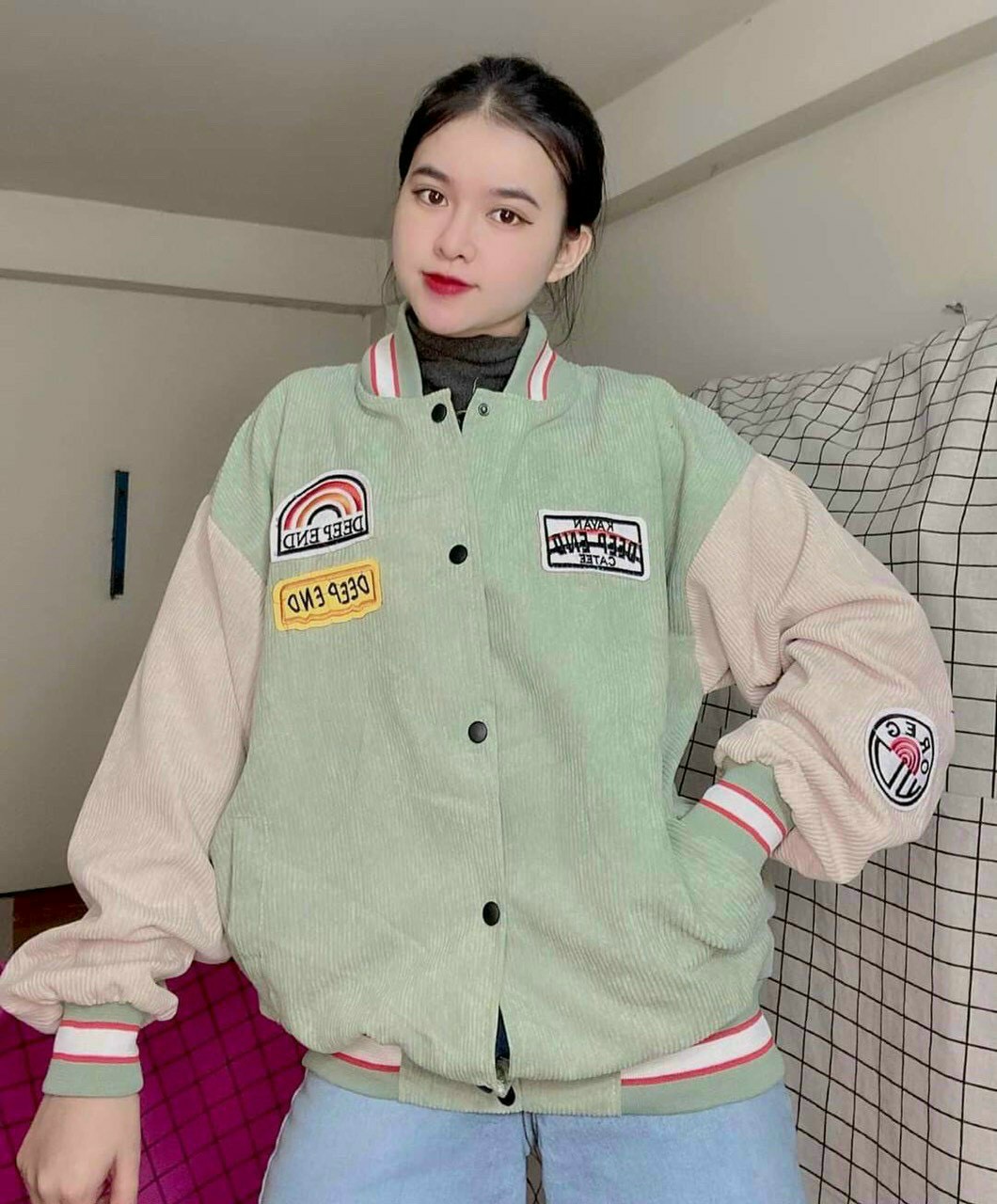 ÁO KHOÁC NHUNG TĂM BOMBER CHỐNG NẮNG PHỐI MÀU TAY ÁO THÊU LOGO ĐẸP HOT 2022, AZURA FASHION