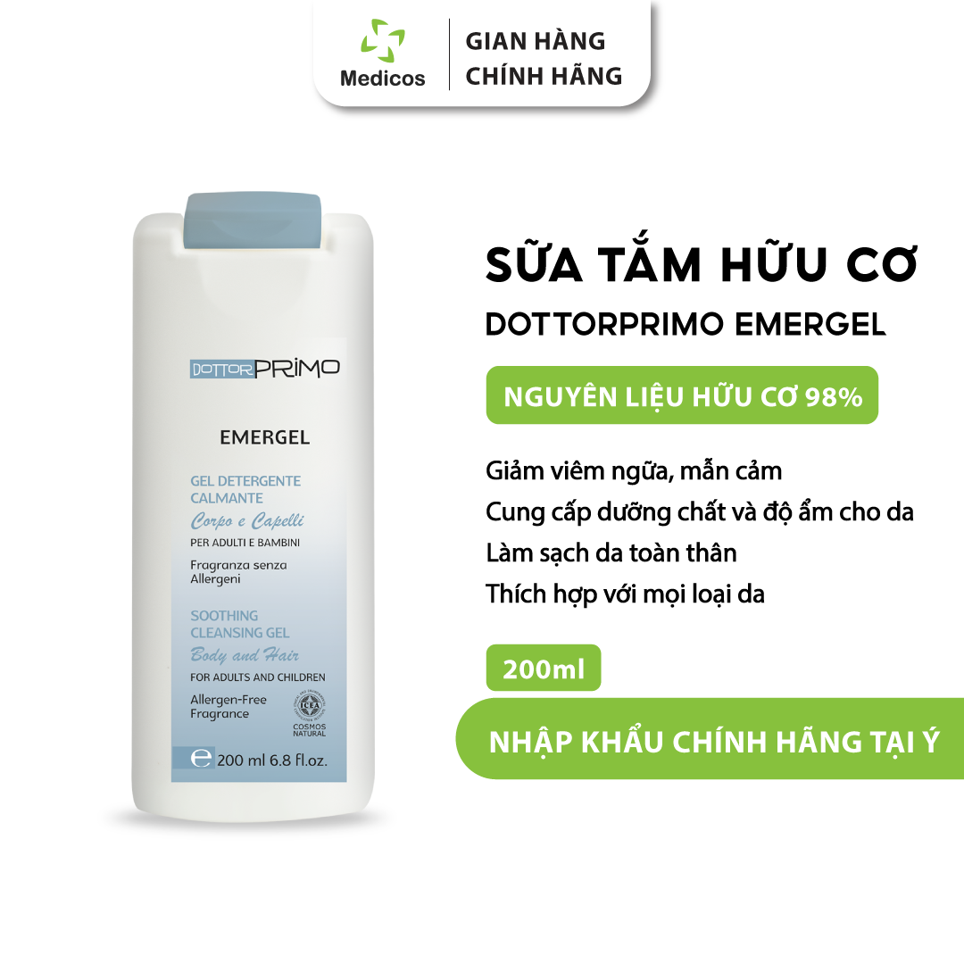 [HCM]Sữa Tắm Hữu Cơ Cho Người Bị Chàm Và Viêm Da Cơ Địa DottorPrimo Emergel 200ml