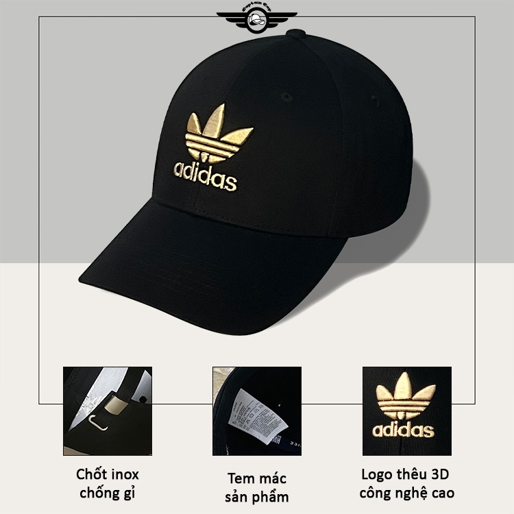 Mũ lưỡi trai Adidas đen logo chỉ vàng cá tính dành cho cả nam và nữ full hộp để làm quà tặng