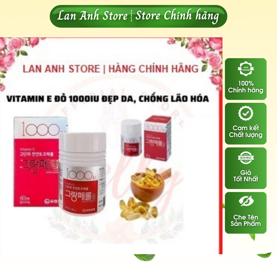 Viên uống vitamin e 1000iu hàn quốc hộp 60 viên giúp làm đẹp da, chống lão hóa